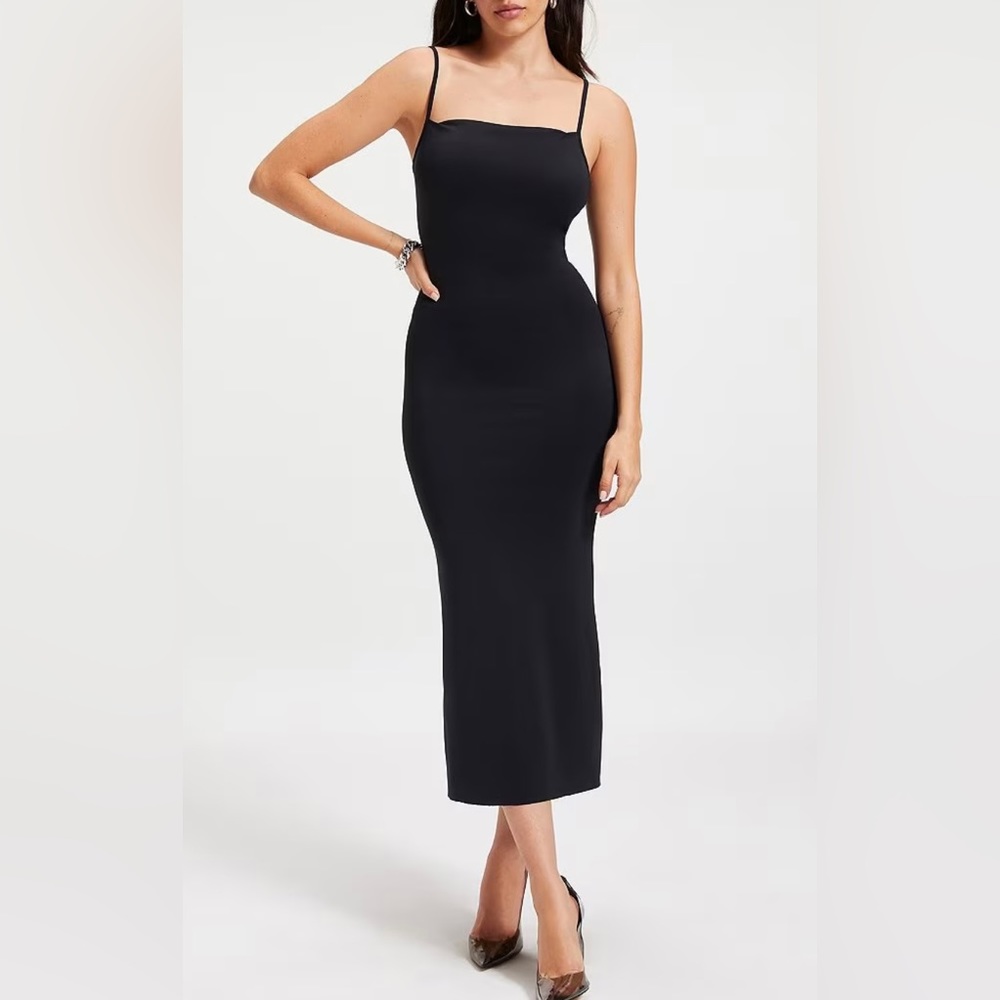 Good American Square Neck Sleeveless Scuba Midi Dress